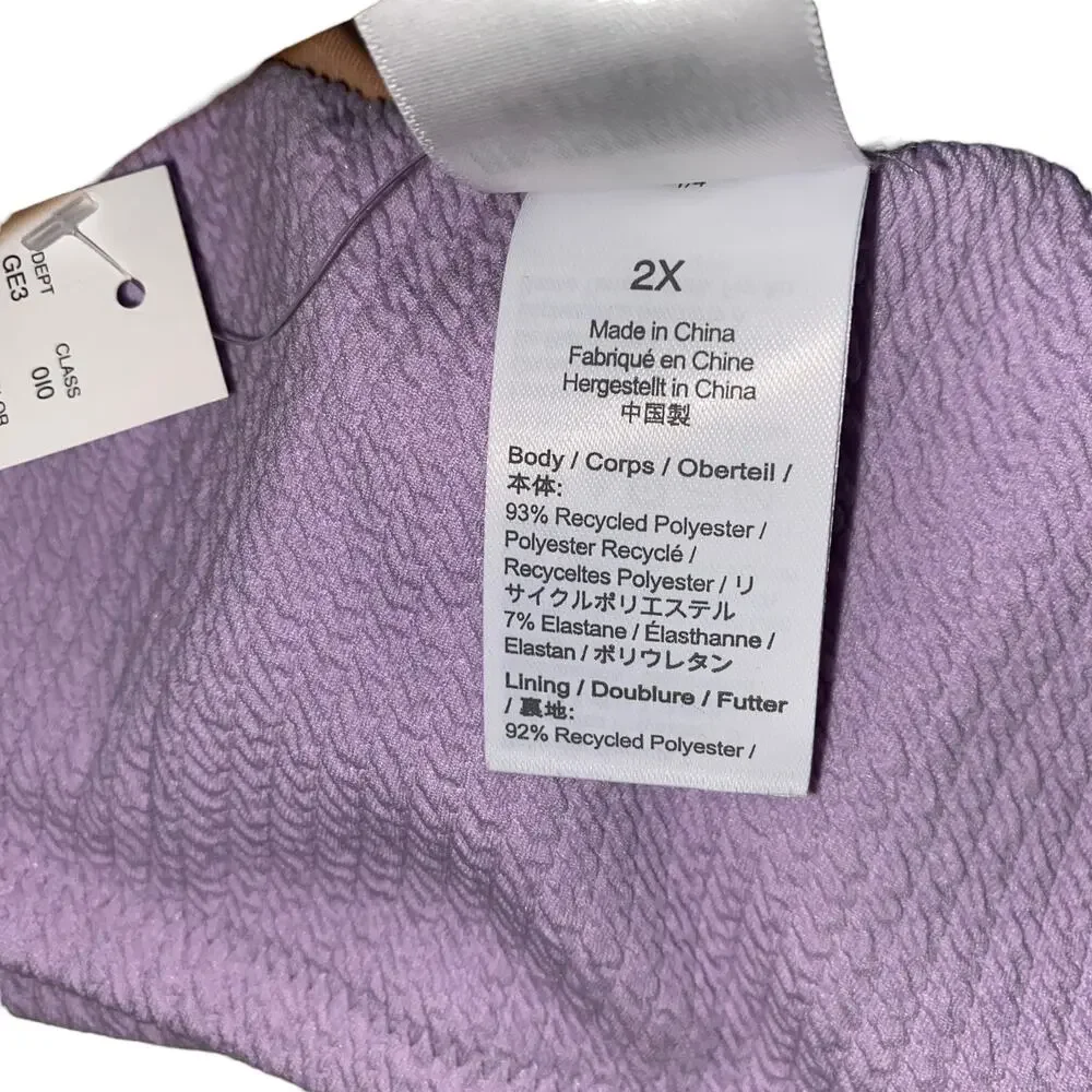 New J. Crew Lilac Purple Textured One Shoulder Bikini Swim Bathing Suit Top 2X